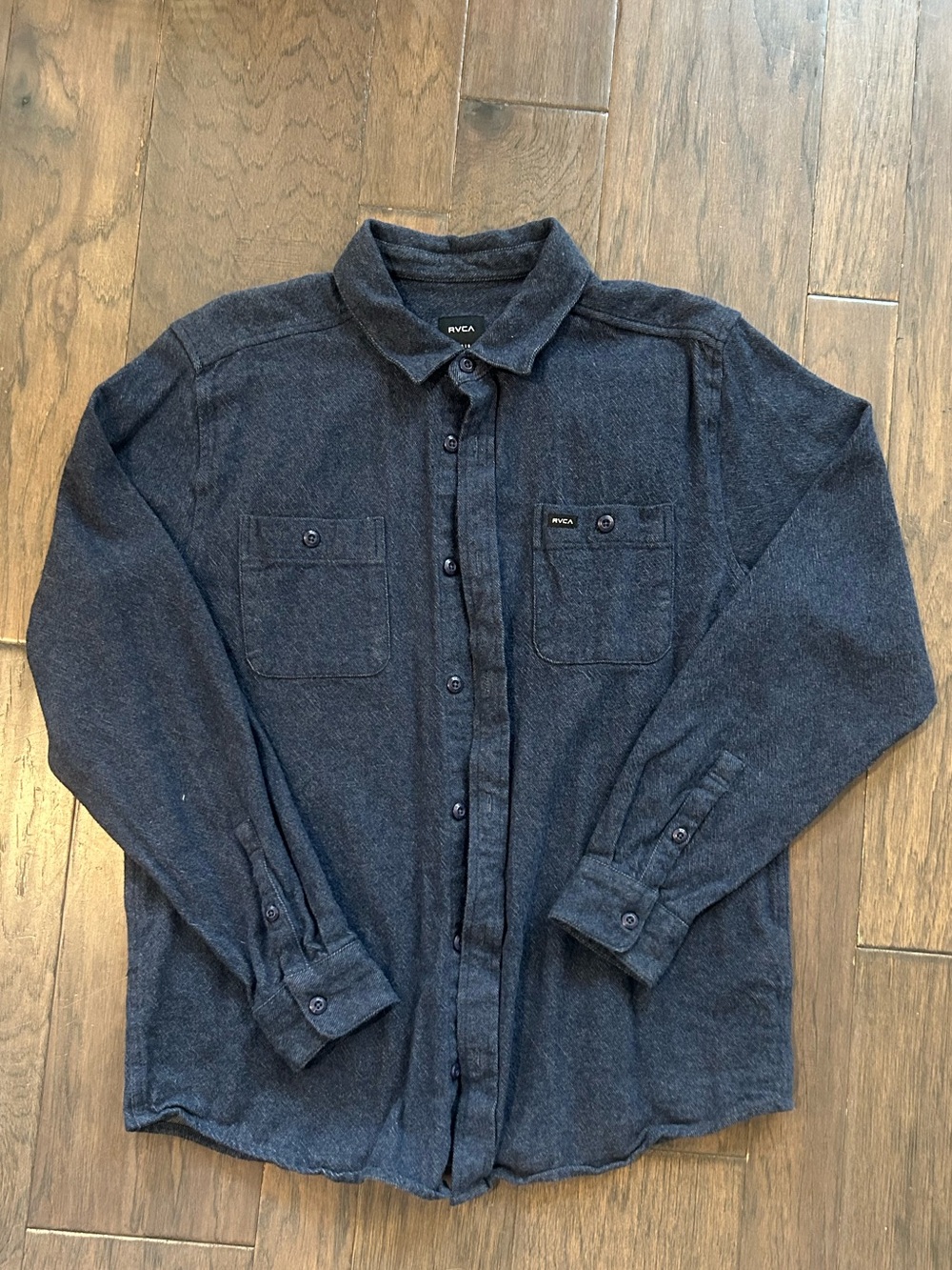 RVCA Men's Dark Navy Button-Down Casual Shirt